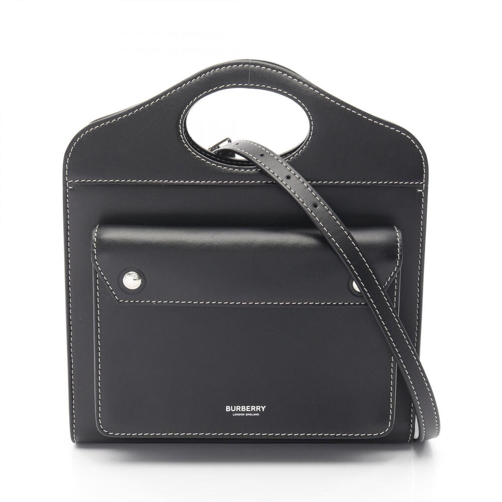 Burberry Topstitch Handbag Leather Black